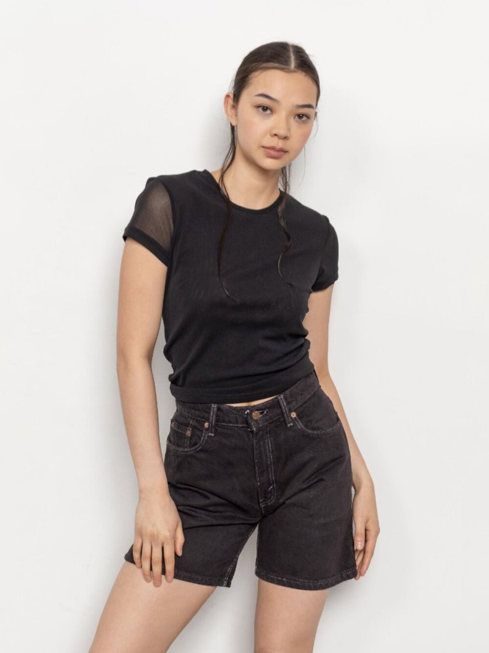 JORTS LEVI'S JEAN Shorts Vintage Black Denim / 27 Inch Waist